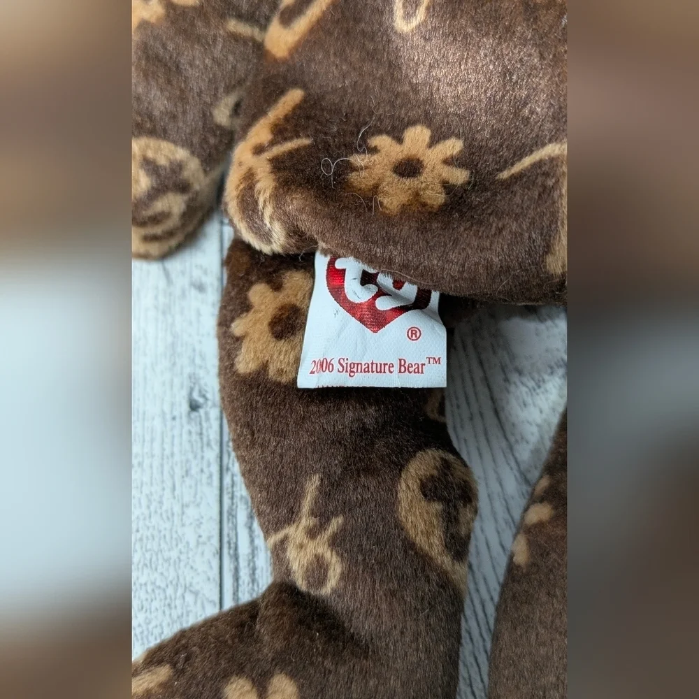 Ty Signature Bear Floral Patterned Brown Plush Bear
